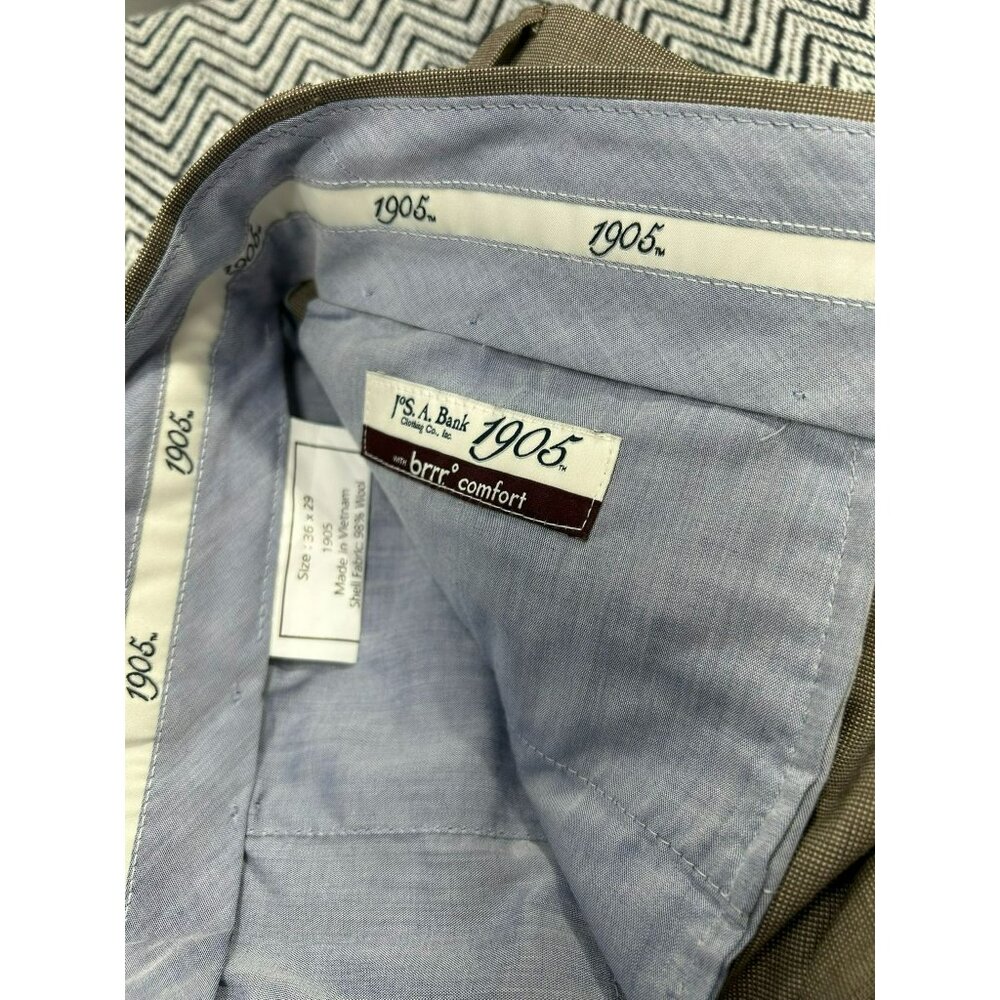 Jos A. Bank 1905 Collection Mens Wool Dress Pants Brown Size 36x29 Flat Front - Picture 3 of 6